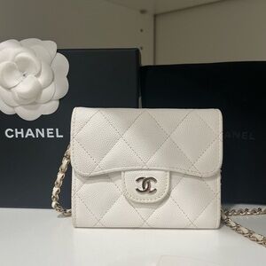 💯 Chanel Mini Wallet On Chain Caviar quilted crossbody Box,Tags, dust bag